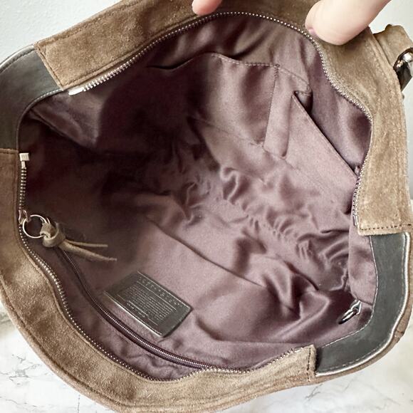 Coach Brown Suede Metallic Beaded Zip Top Shoulder Bag includes Hangtag - Picture 11 of 16